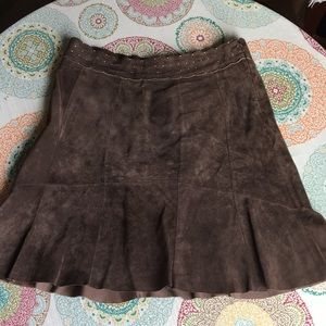 Cabi Brown Suede Suede A-Line Pleated Skirt 14
